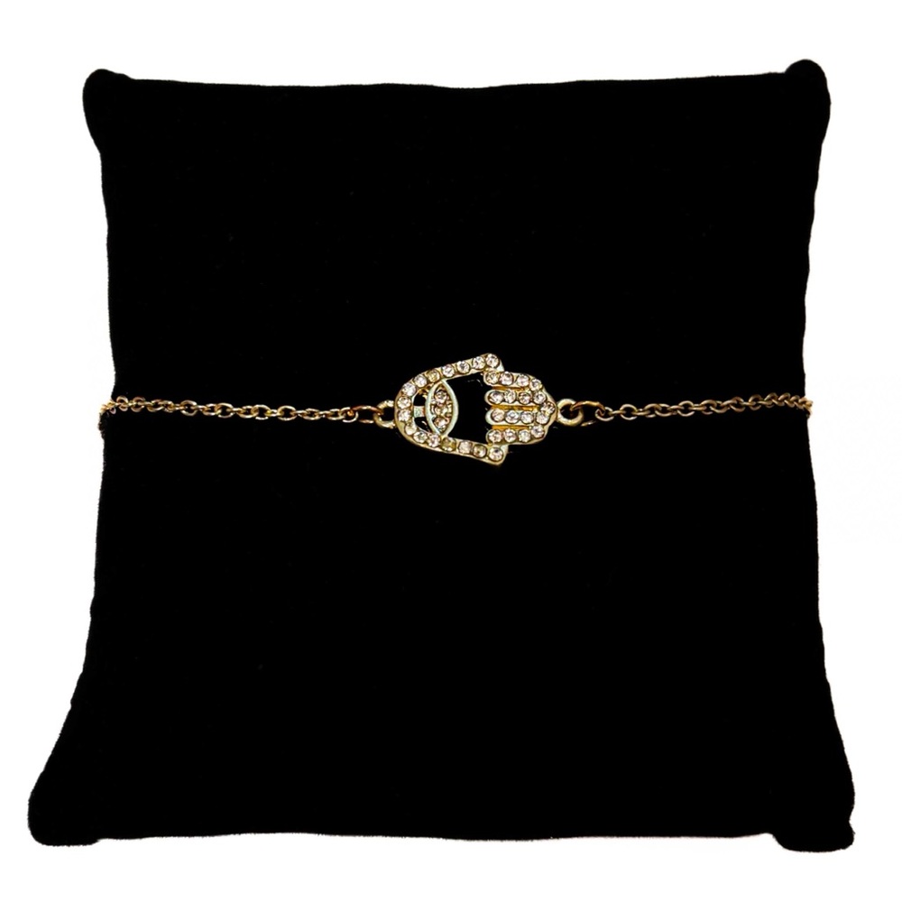 NEW - Stunning Gold & Rhinestone Hamsa Hand Adjustable Bolo Chain Bracelet